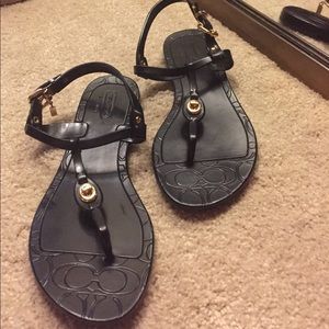COACH black thong sandals with ankle strap, sz 6B