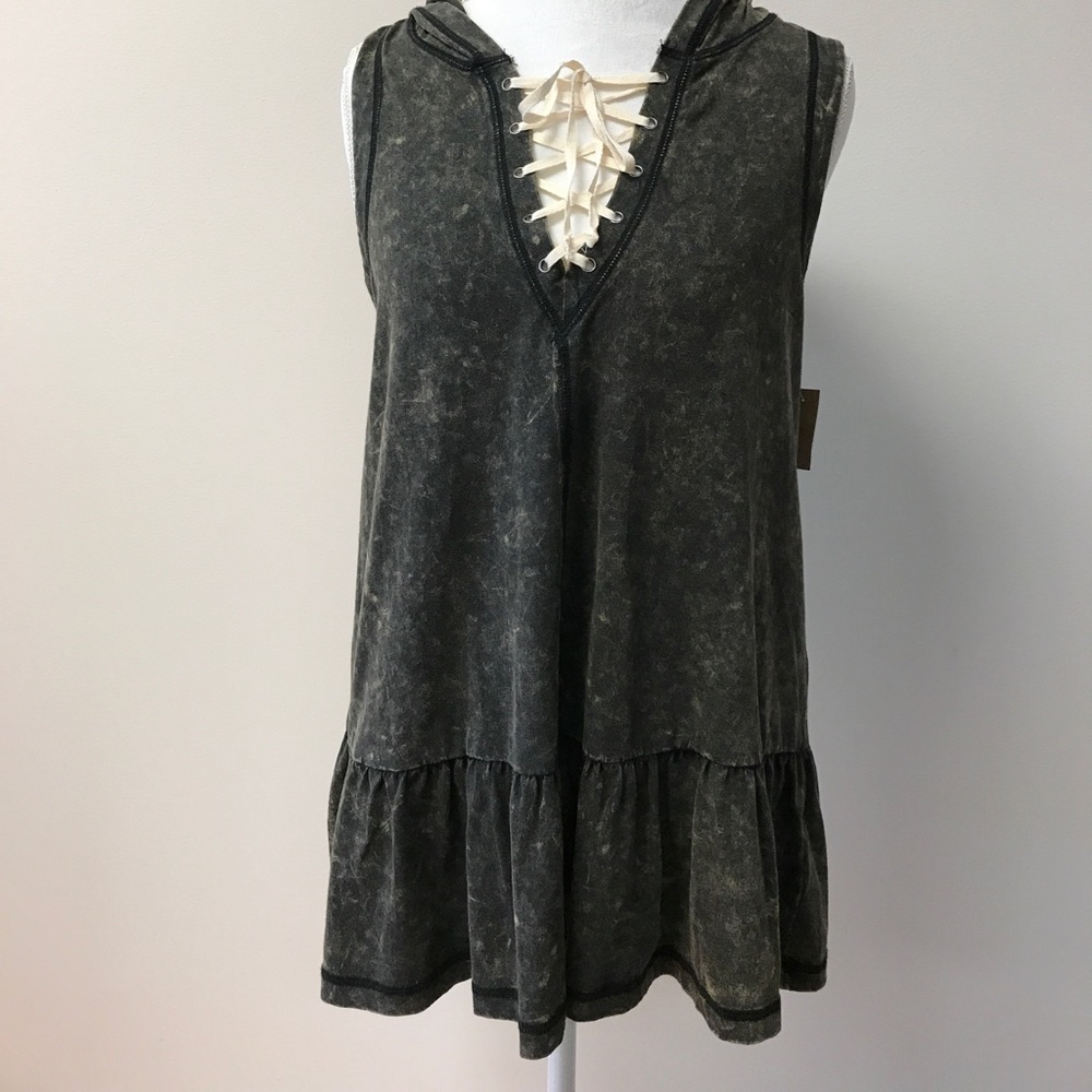 Mineral Wash Lace-Up Hooded Top