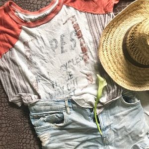 Free People Distressed Baseball Tee