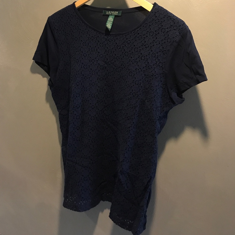 Dark blue short sleeve lacy Ralph Lauren T-shirt