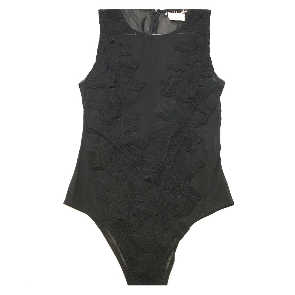 Mesh bodysuit with floral appliqué