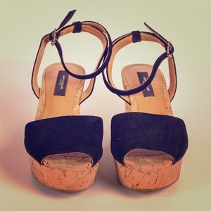 Ann Taylor flatform sandals in black suede