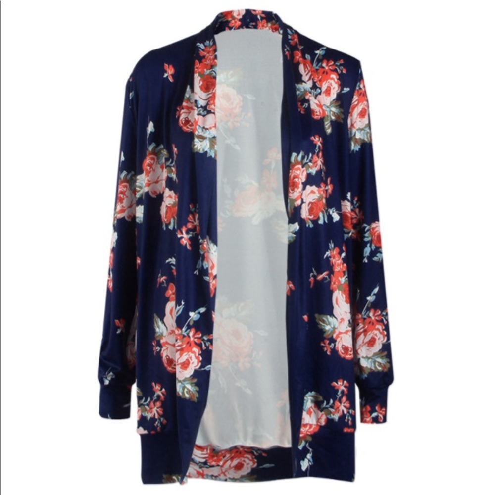 💕 Floral Kimono Cardigan Navy - Picture 3 of 7