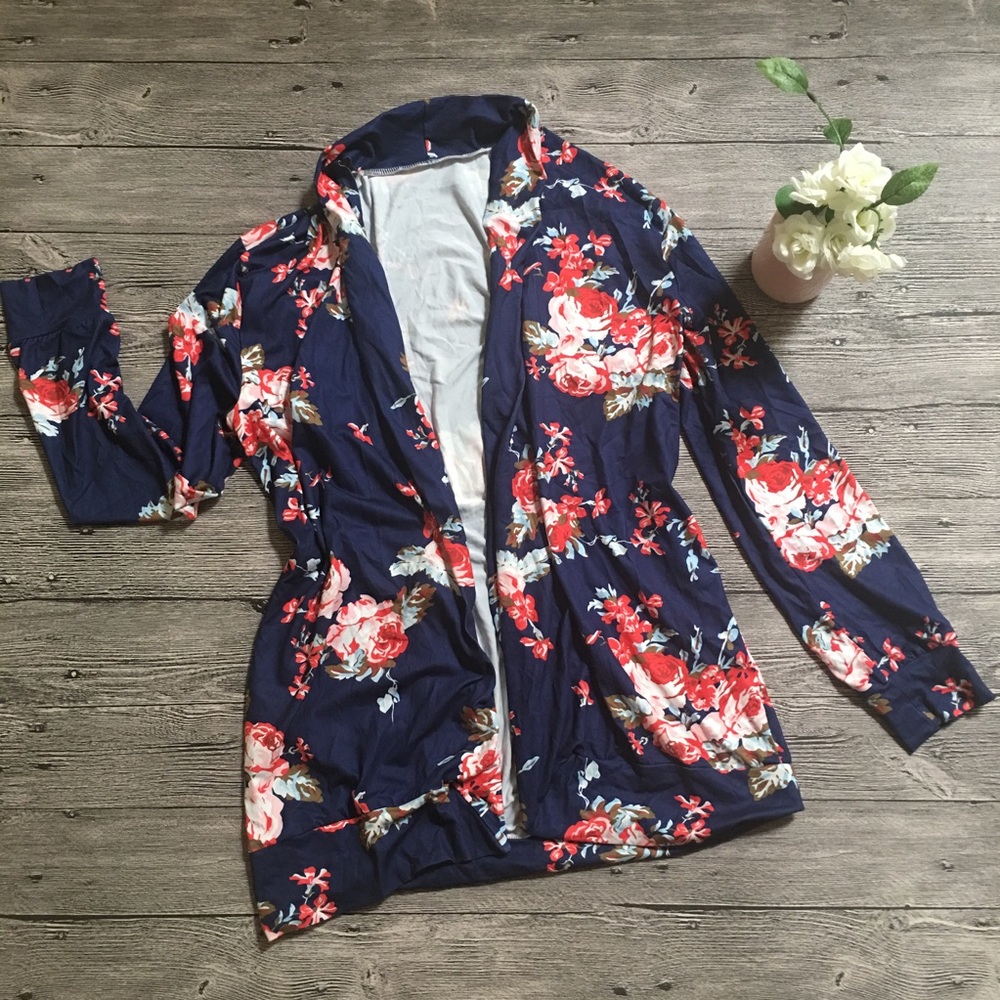 💕 Floral Kimono Cardigan Navy - Picture 4 of 7