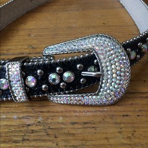 BB Simon Black Leather Rhinestone Belt Medium