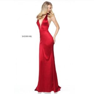 Sherri Hill Satin Ruby Halter Gown