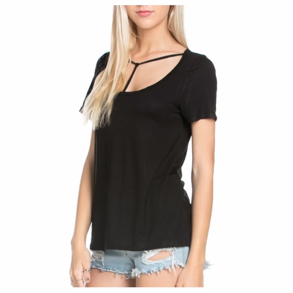 Black T-Strap Short Sleeve Top - Picture 3 of 3