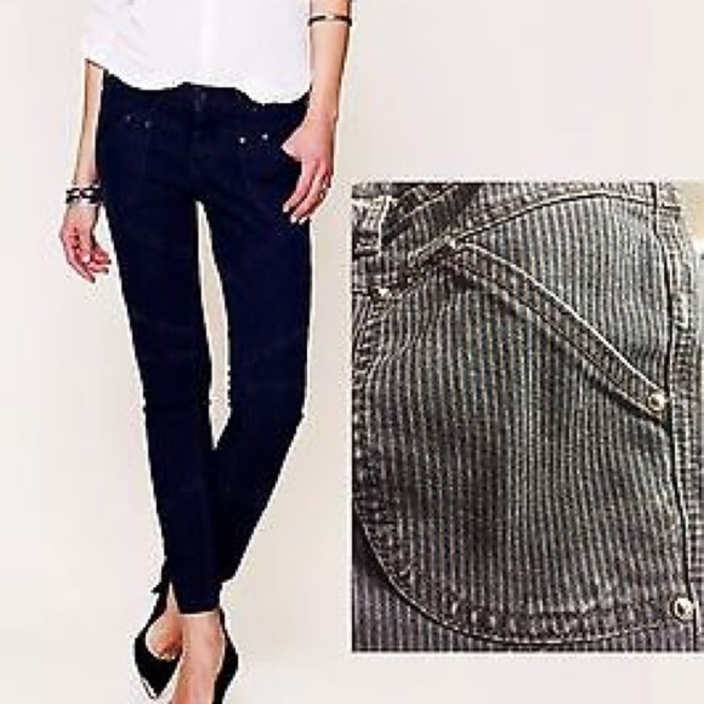 Free People Railroad Striped Washed Black Jeans 29