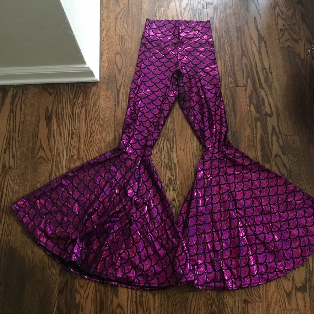 Purple/pink shimmer mermaid stretch bell bottoms!!