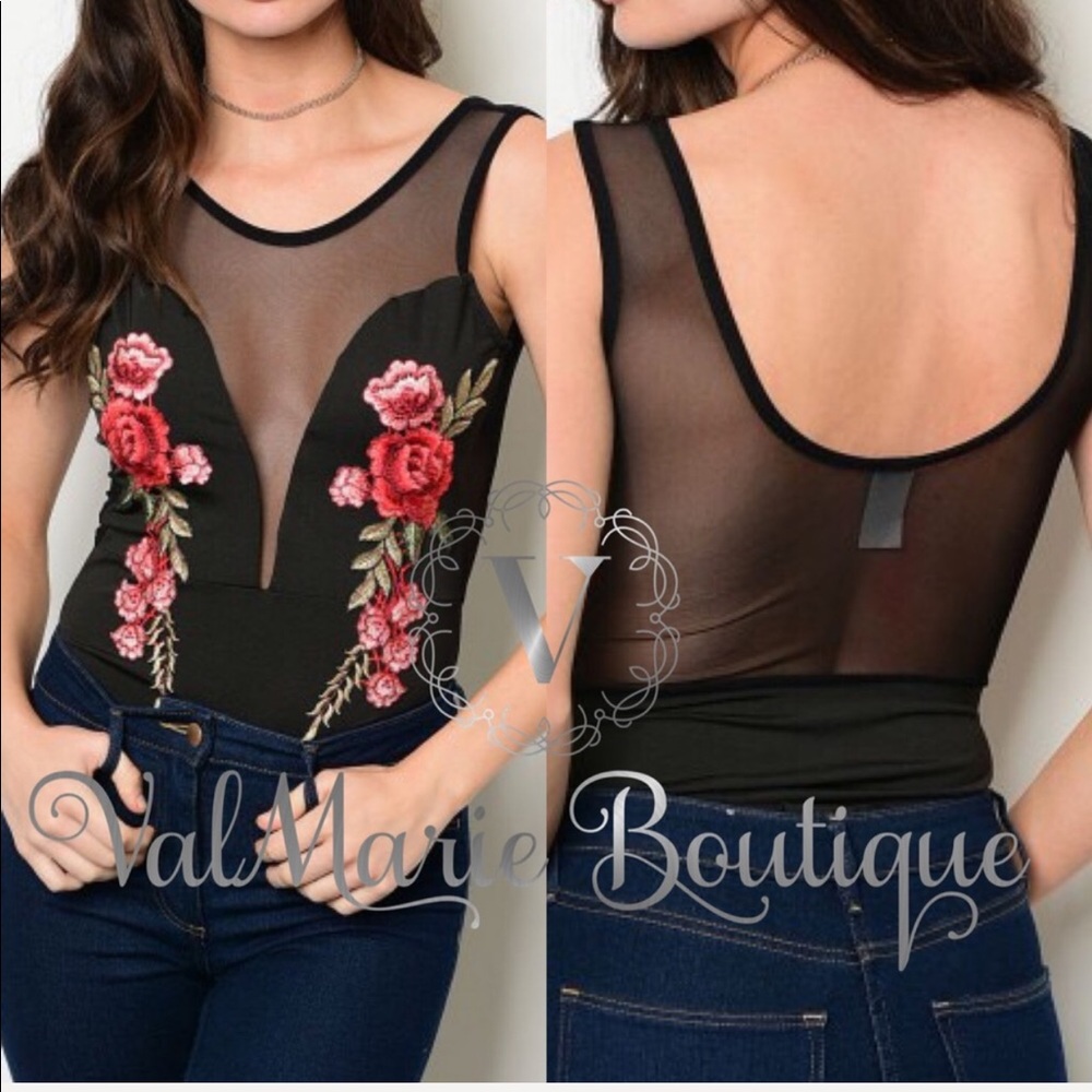 Rose Embroidered Mesh Bodysuit - Picture 3 of 3