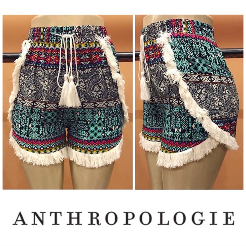 NWT Anthro Fringe Floral Boho High Waist Shorts - Picture 7 of 8