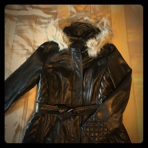 Black leather insulated jacket