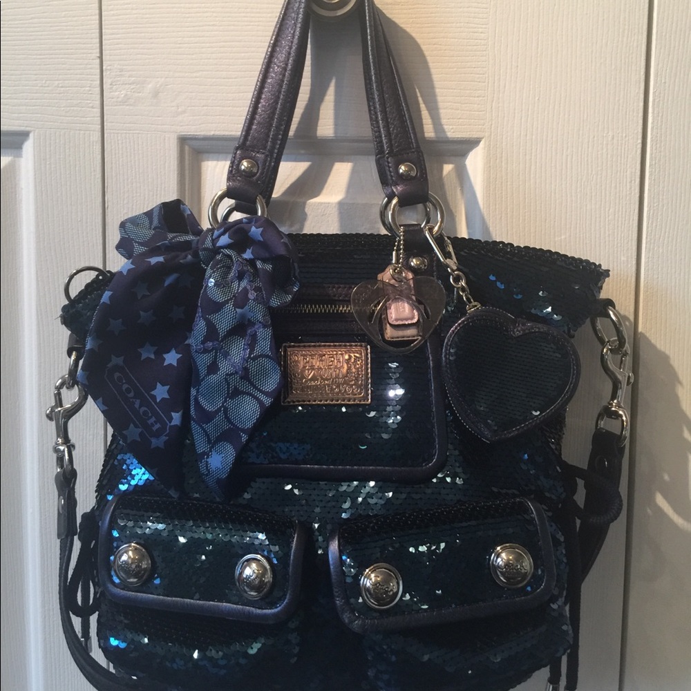 Rare Coach Blue Poppy Sequin Spotlight With Xtras!