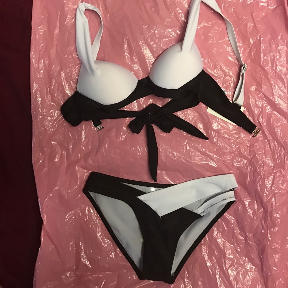 Black and white padded bikini