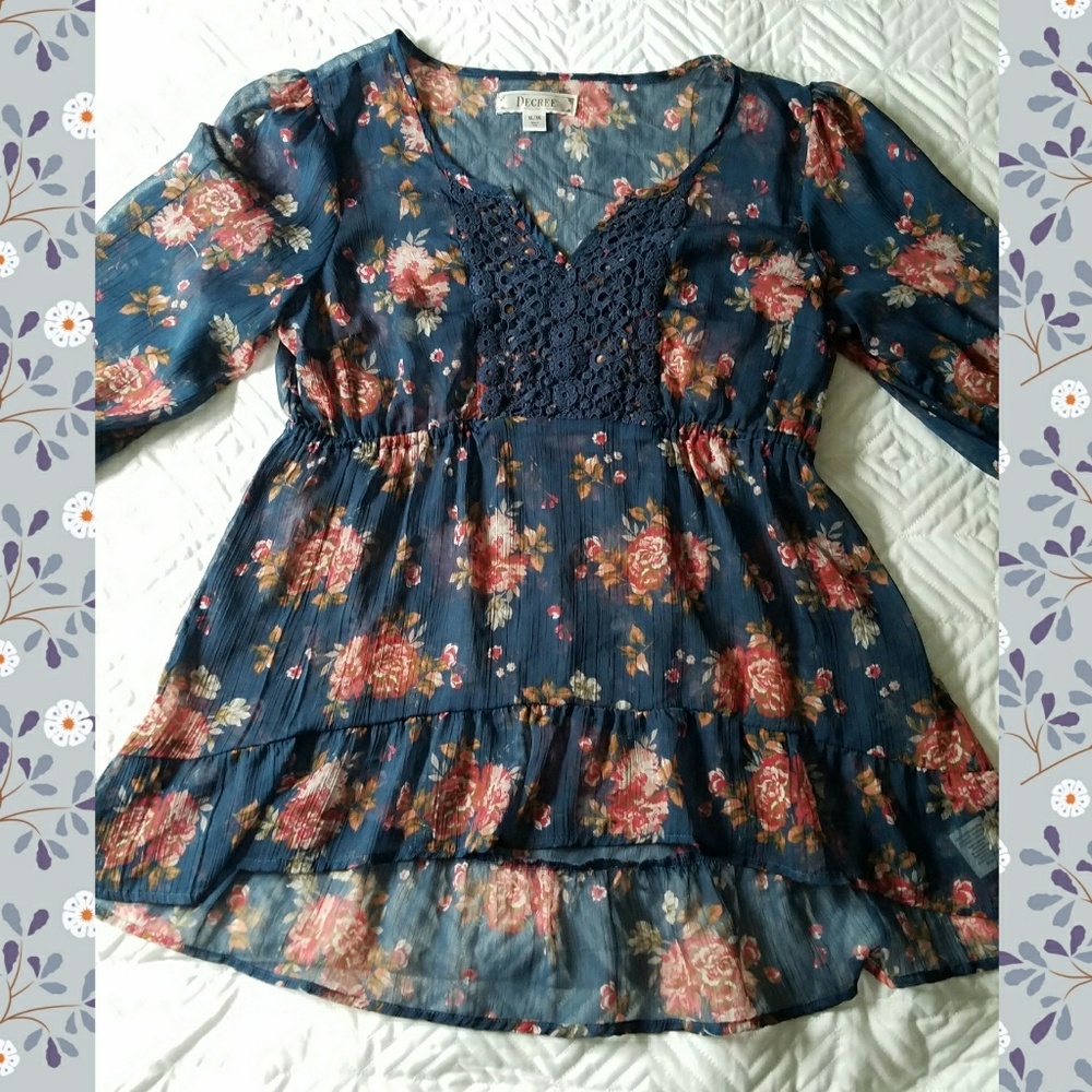 Sheer floral shirt with crochet detail Decree XL