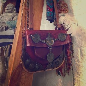 Free People Leather and Copper Embellished Clutch