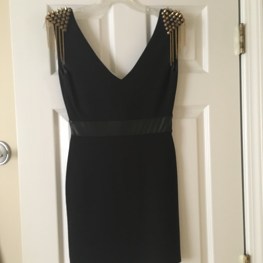 NWT black dress with gold spike shoulders