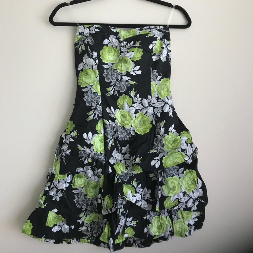 Green Flower Strapless Dress