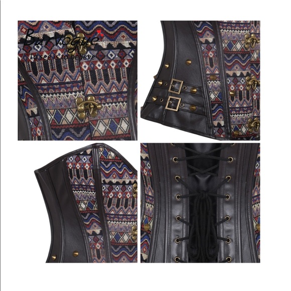 Brown leather corset w/ half shoulder top leather - Picture 5 of 7