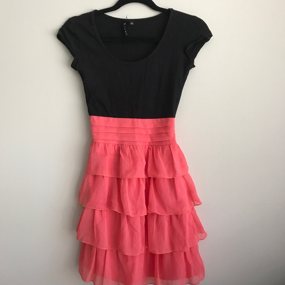 Black and pink ruffled dress