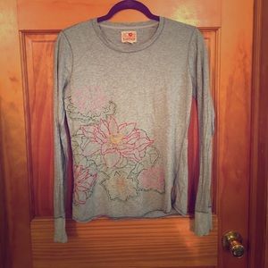 Lucky Brand Lotus & Lily Pad Embroidered T-shirt