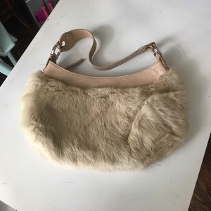 Kenneth Cole tan rabbit fur purse