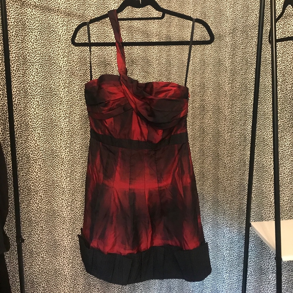 BCBG Maxazria One Shoulder Black & Red Dress. Sz 6