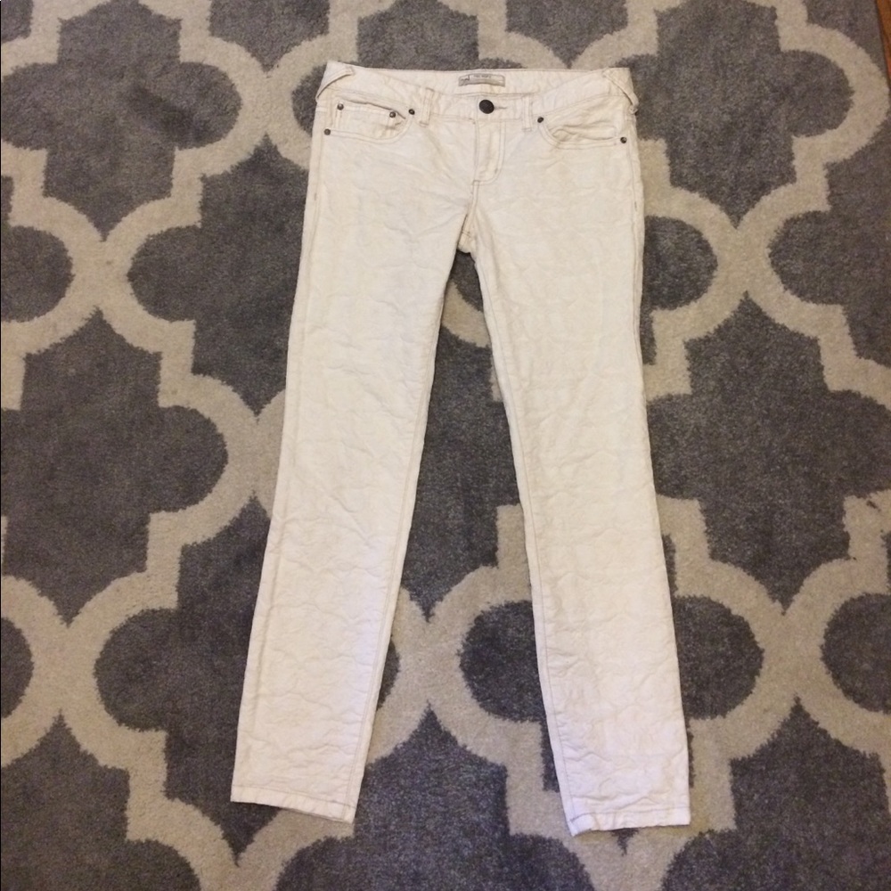Free People Cream Patterned Jeans