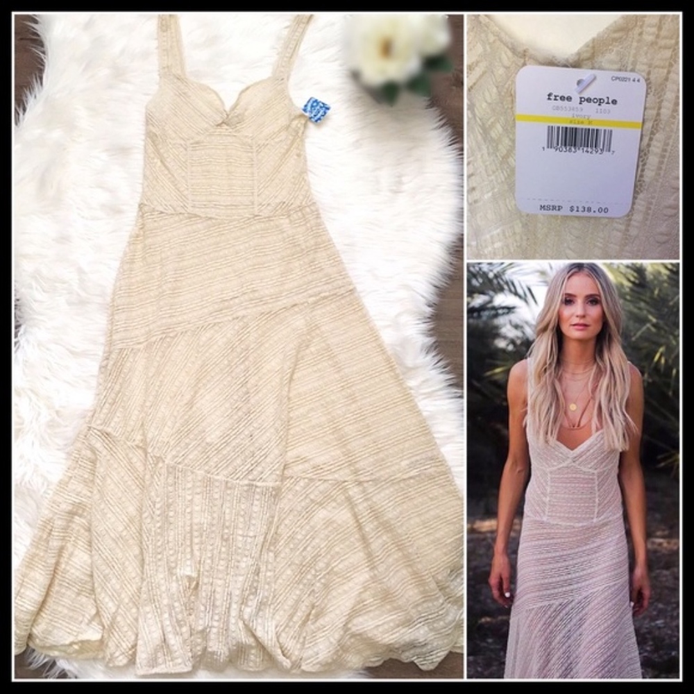 ❌SOLD❌FREE PEOPLE Ivory Maxi Slip Dress - Picture 3 of 7