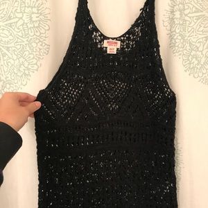 Black crochet fringe tank top