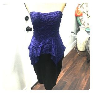 Blue and black cocktail dress with sweetheart top