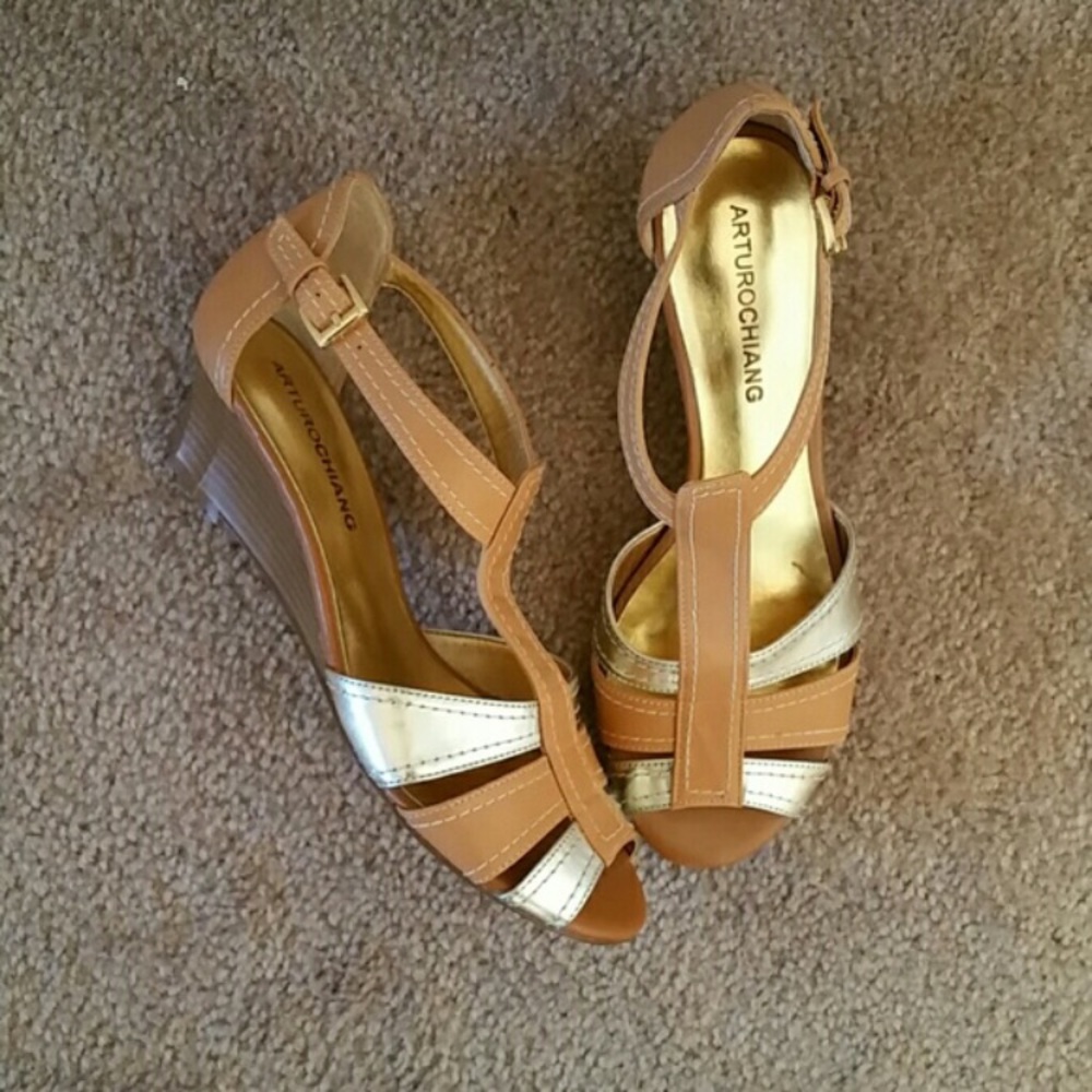 Silver and Tan Wedge Shoe