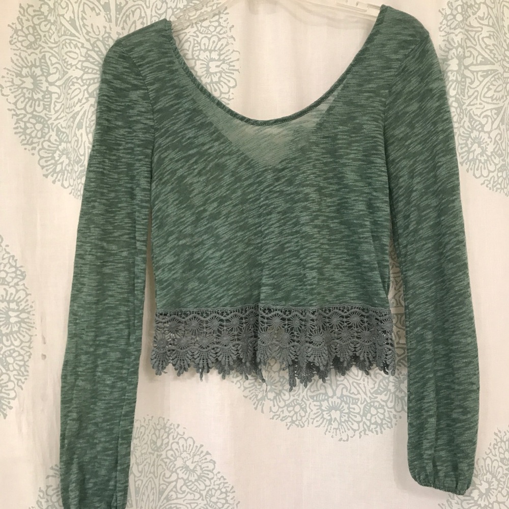 Green crop top with lace detailing from Pacsun