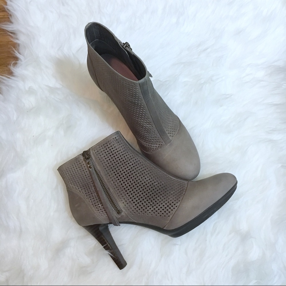 Johnston & Murphy perforated grey heeled booties