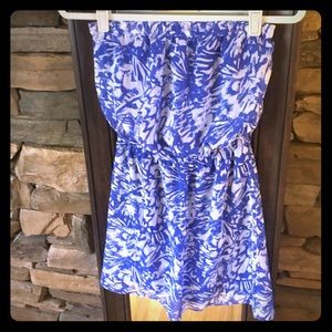 Express Strapless blue and white floral dress