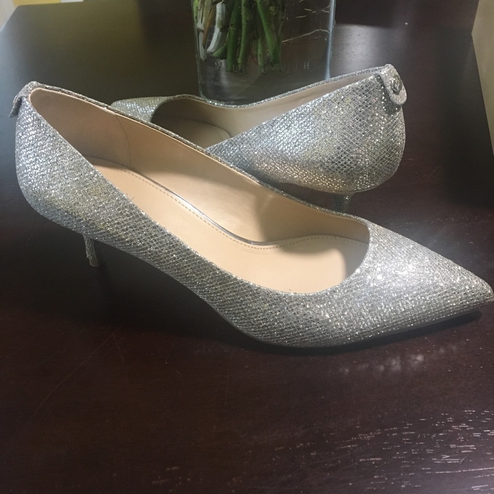 Silver glitter kitten pumps
