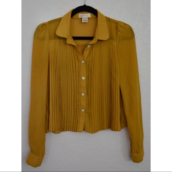 Pleated Chartreuse Blouse - Picture 1 of 4
