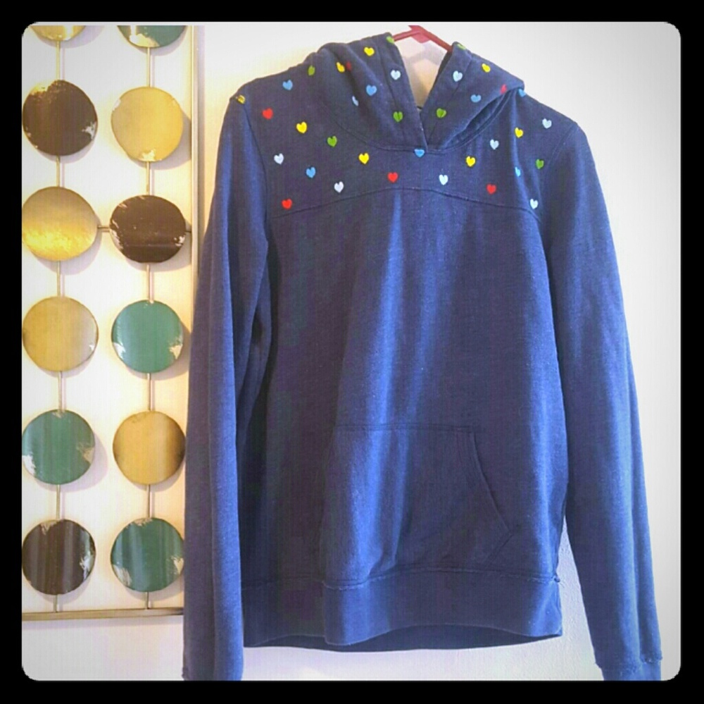 PINK VS BLUE HOODIE W colorful embroidered HEARTS