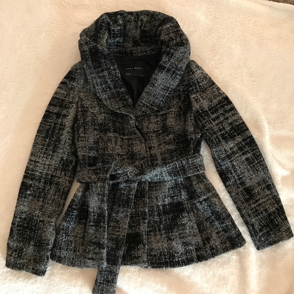 Zara Black&White Tweed Coat Sz L