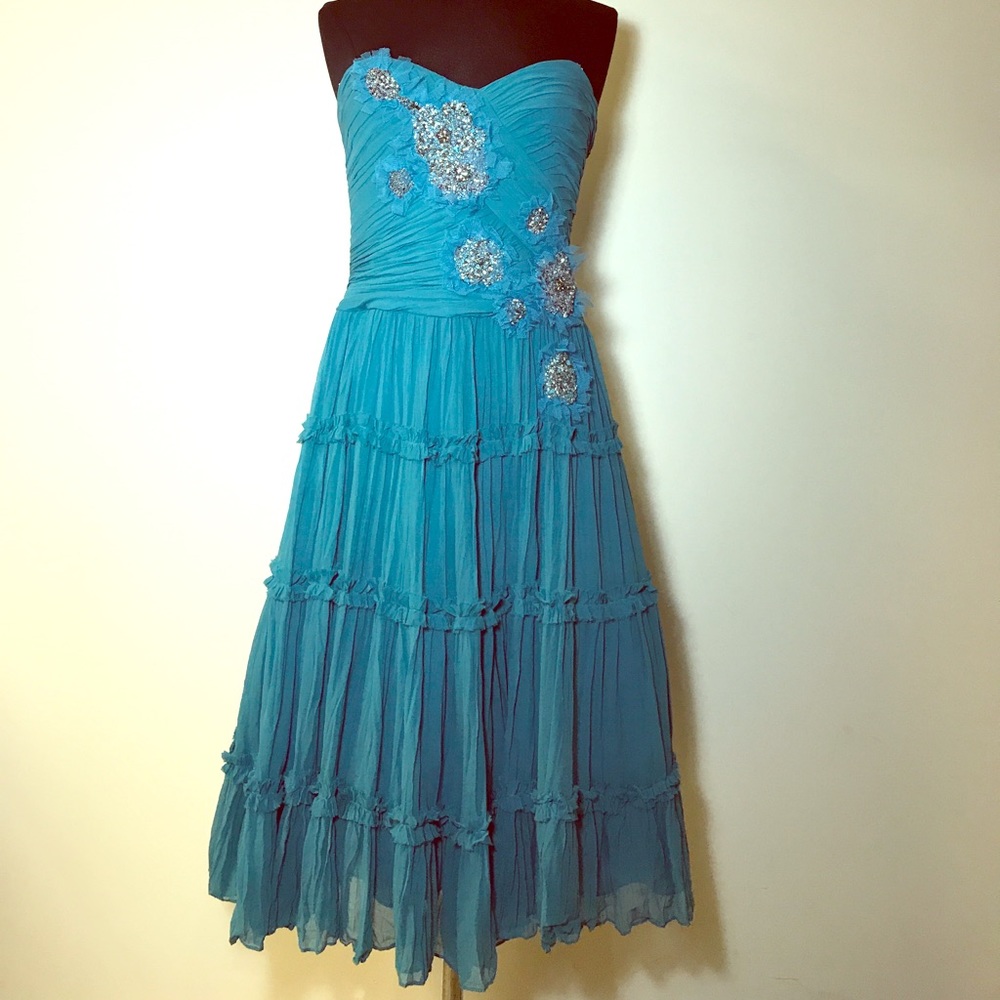 BCBG Max Azria Strapless Beaded Silk Chiffon Dress