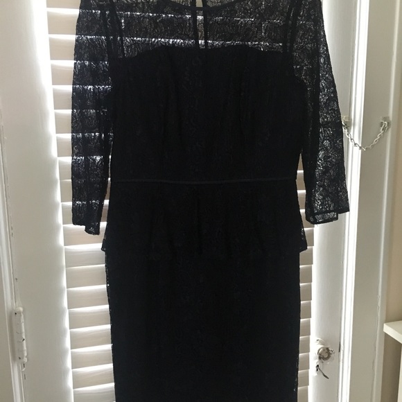 Adrianna Papell Lace Peplum Long Sleeve Navy Dress - Picture 3 of 5