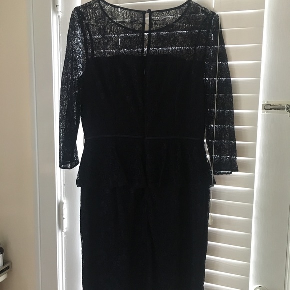 Adrianna Papell Lace Peplum Long Sleeve Navy Dress - Picture 5 of 5