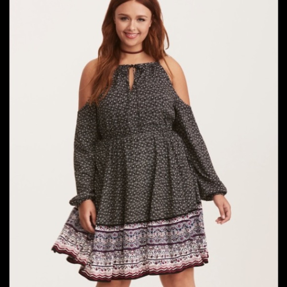 Challis Cold Shoulder Skater Dress