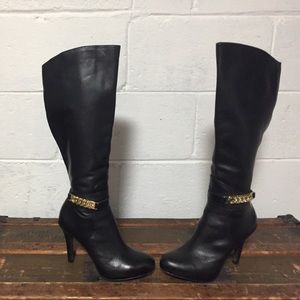 Donating Tomorrow Black Vinyl Boots, sz 6.5m