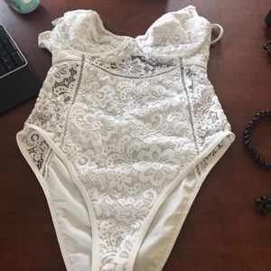 Off white one piece lace swimsuit