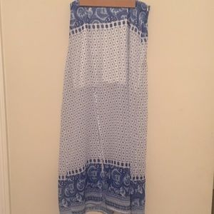 Blue and white patterned maxi skirt