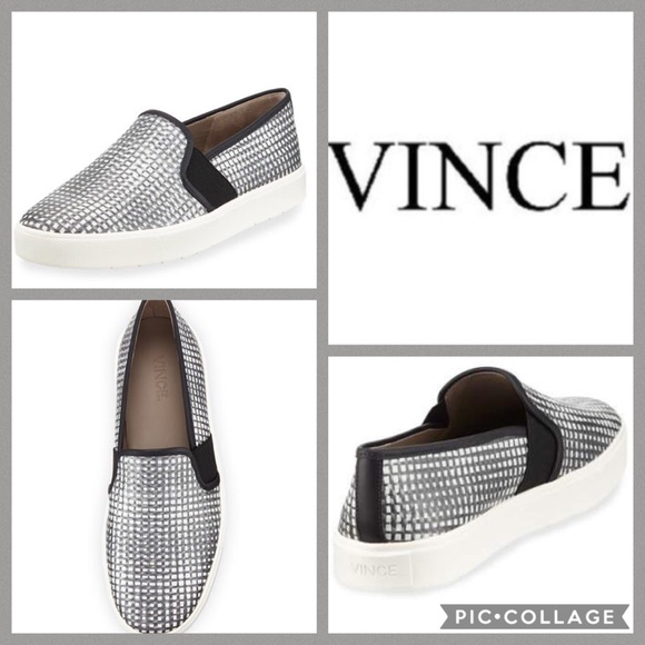 Vince Shoes - Vince Blair 5 Check Slip On Sneaker {Blk/Wht} 9.5