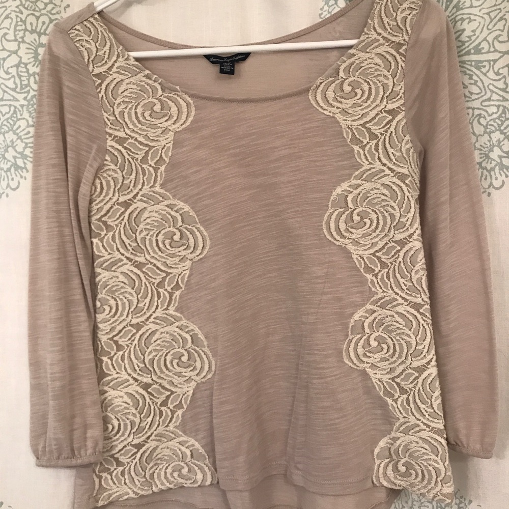 Tan 3/4 sleeve lace shirt from American Eagle