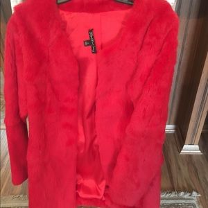 Elizabeth & James red fur coat sz small