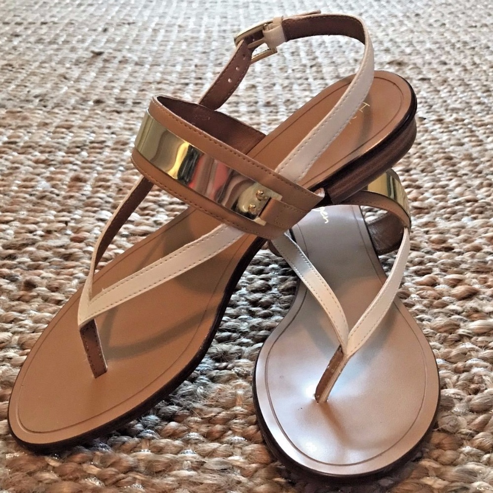 Halogen White and Tan Thong Sandals Size 5.5